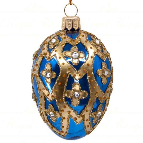 Royal Things Polish Glass Art Christmas Bauble Ball Daring Dante Egg Blue Gold Pga B3167