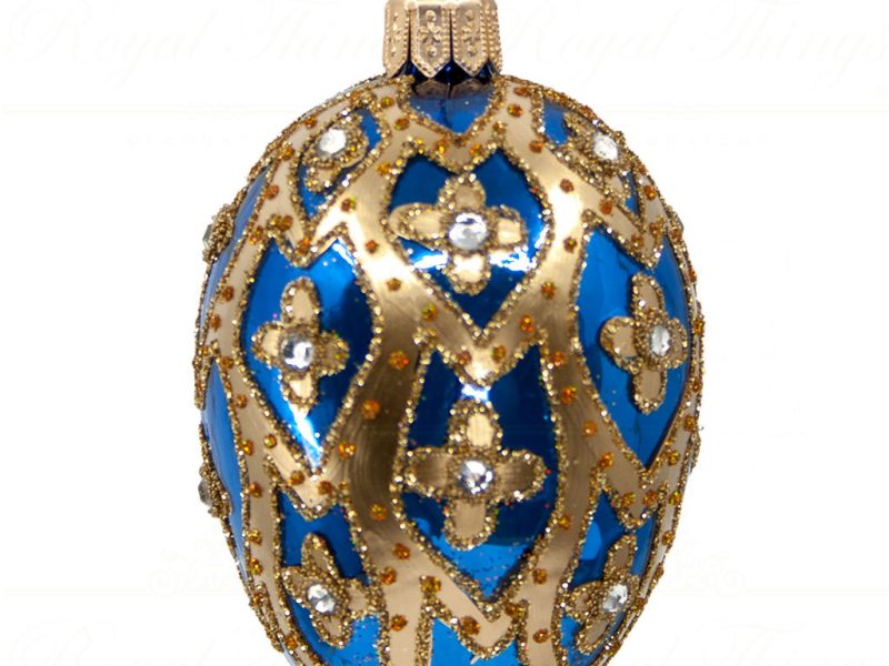 Royal Things Polish Glass Art Christmas Bauble Ball Daring Dante Egg Blue Gold Pga B3167
