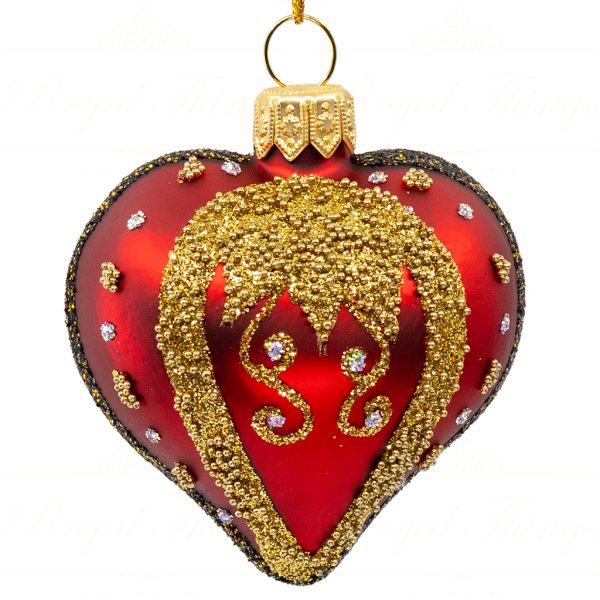 Royal Things Polish Glass Art Christmas Bauble Ball Enchanted Ethan Heart Gold Red Pga B 4130 Front