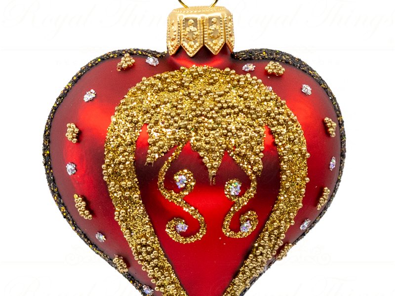 Royal Things Polish Glass Art Christmas Bauble Ball Enchanted Ethan Heart Gold Red Pga B 4130 Front