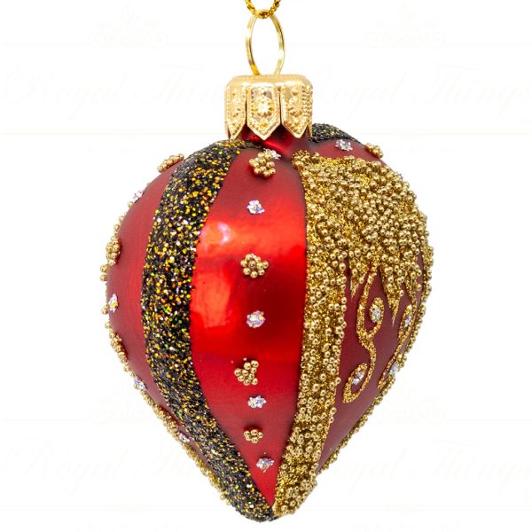Royal Things Polish Glass Art Christmas Bauble Ball Enchanted Ethan Heart Gold Red Pga B 4130 Side