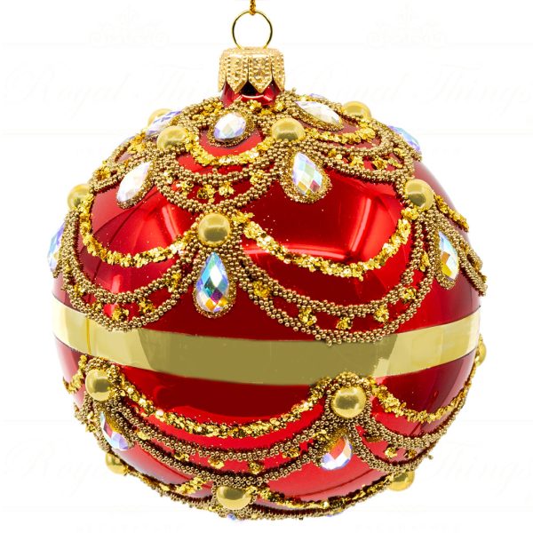 Royal Things Polish Glass Art Christmas Bauble Ball Enigmatic Elias Gold Red Pga B 4115