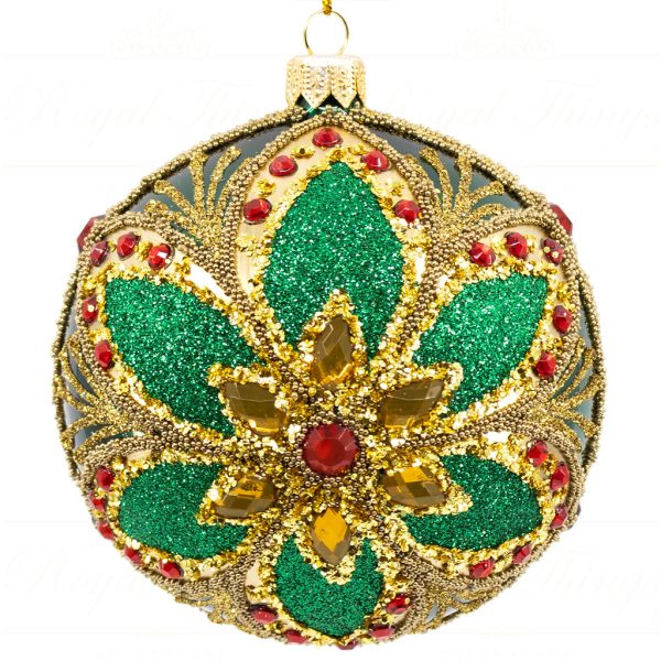Royal Things Polish Glass Art Christmas Bauble Ball Exquisite Ezra Green Red Gold Pga B 4106 Front