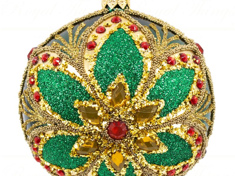 Royal Things Polish Glass Art Christmas Bauble Ball Exquisite Ezra Green Red Gold Pga B 4106 Front