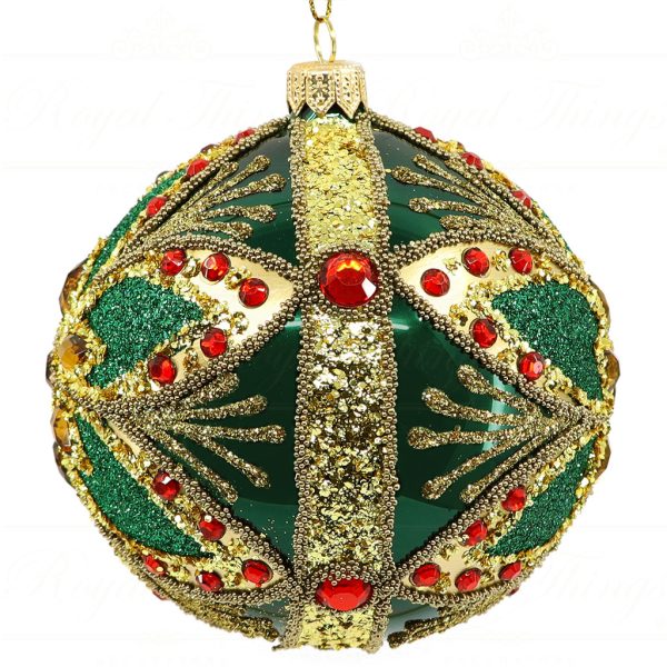 Royal Things Polish Glass Art Christmas Bauble Ball Exquisite Ezra Green Red Gold Pga B 4106 Side