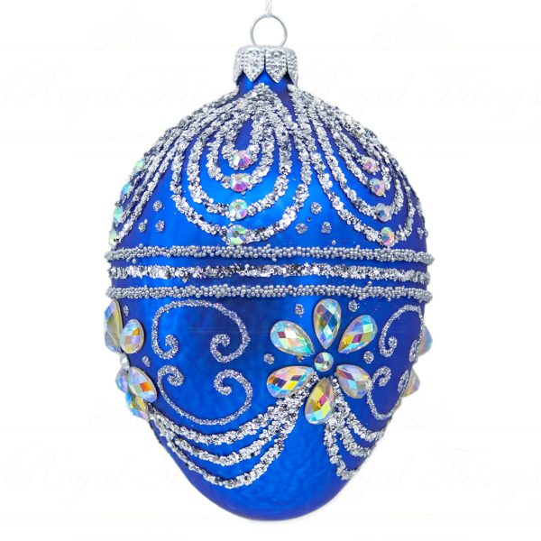 Royal Things Polish Glass Art Christmas Bauble Ball Fantastic Felix Blue Silver Pga B3142