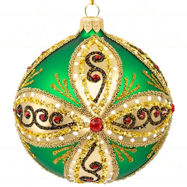 Royal Things Polish Glass Art Christmas Bauble Ball Fierce Flynn Green Red Gold Pga B 4107 Front