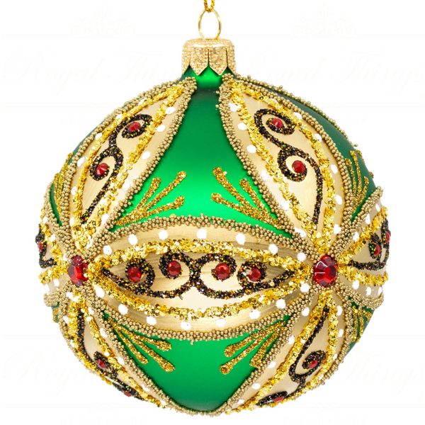 Royal Things Polish Glass Art Christmas Bauble Ball Fierce Flynn Green Red Gold Pga B 4107 Side (2)