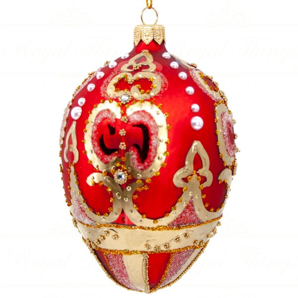 Royal Things Polish Glass Art Christmas Bauble Ball Glorious Gideon Egg Red Gold White Pga B3146