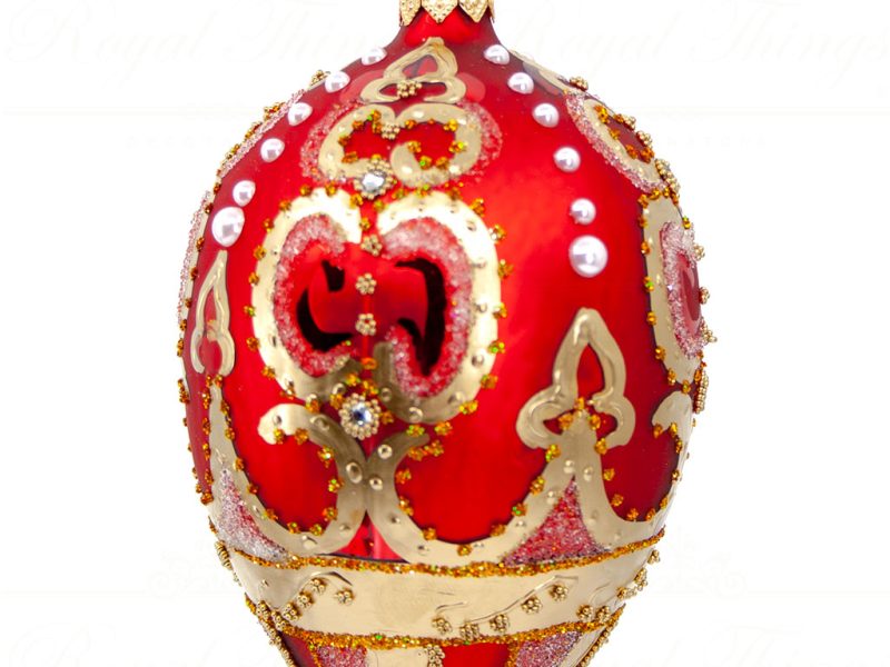Royal Things Polish Glass Art Christmas Bauble Ball Glorious Gideon Egg Red Gold White Pga B3146