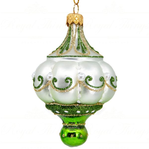 Royal Things Polish Glass Art Christmas Bauble Ball Glowing Giselle Finial Green White Gold Pga B3165