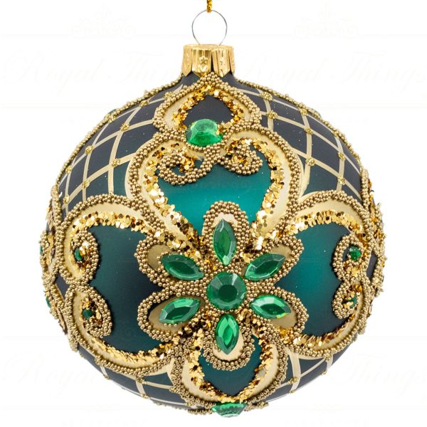 Royal Things Polish Glass Art Christmas Bauble Ball Gorgeous Gabriella Green Gold Pga B 4111 Front