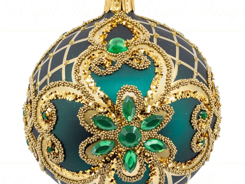 Royal Things Polish Glass Art Christmas Bauble Ball Gorgeous Gabriella Green Gold Pga B 4111 Front