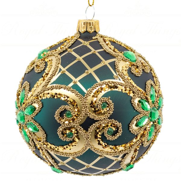 Royal Things Polish Glass Art Christmas Bauble Ball Gorgeous Gabriella Green Gold Pga B 4111 Side