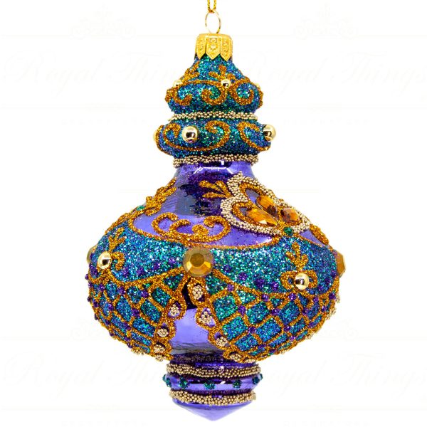 Royal Things Polish Glass Art Christmas Bauble Ball Heroic Hector Peacock Finial Blue Purple Gold Pga B3160