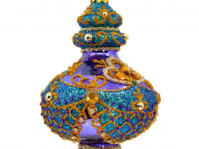 Royal Things Polish Glass Art Christmas Bauble Ball Heroic Hector Peacock Finial Blue Purple Gold Pga B3160