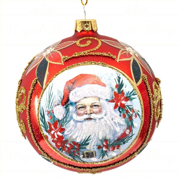 Royal Things Polish Glass Art Christmas Bauble Ball Holly Jolly Santa Time Red Gold Green White Pga B 4157 Front