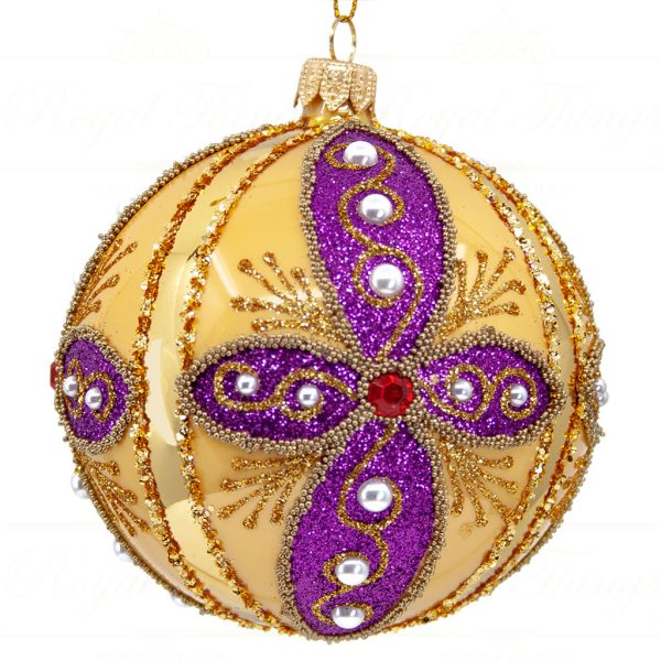 Royal Things Polish Glass Art Christmas Bauble Ball Illuminating Iris Gold Purple White Pga B3111