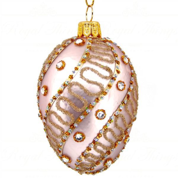 Royal Things Polish Glass Art Christmas Bauble Ball Intriguing Ivan Egg Pink Gold Pga B3172