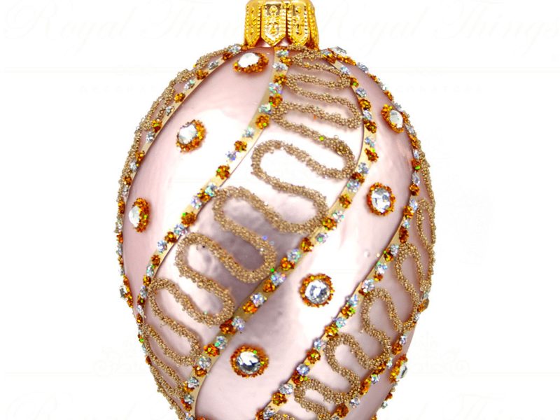 Royal Things Polish Glass Art Christmas Bauble Ball Intriguing Ivan Egg Pink Gold Pga B3172