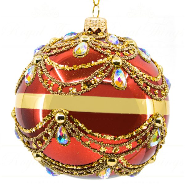 Royal Things Polish Glass Art Christmas Bauble Ball Jovial Josie Red Gold Pga B3124