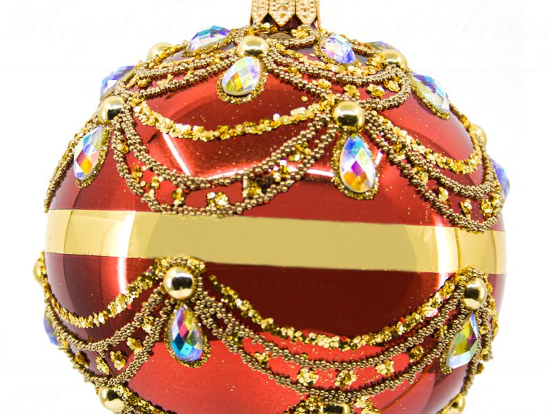 Royal Things Polish Glass Art Christmas Bauble Ball Jovial Josie Red Gold Pga B3124