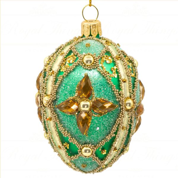 Royal Things Polish Glass Art Christmas Bauble Ball Joyful Jade Egg Gold Green Pga B 4152 Front