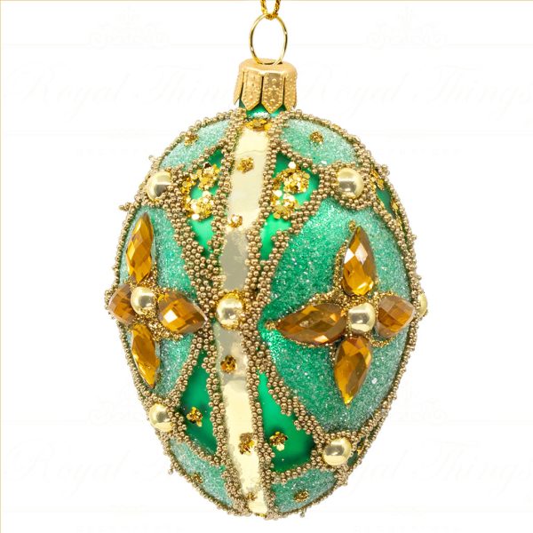 Royal Things Polish Glass Art Christmas Bauble Ball Joyful Jade Egg Gold Green Pga B 4152 Side