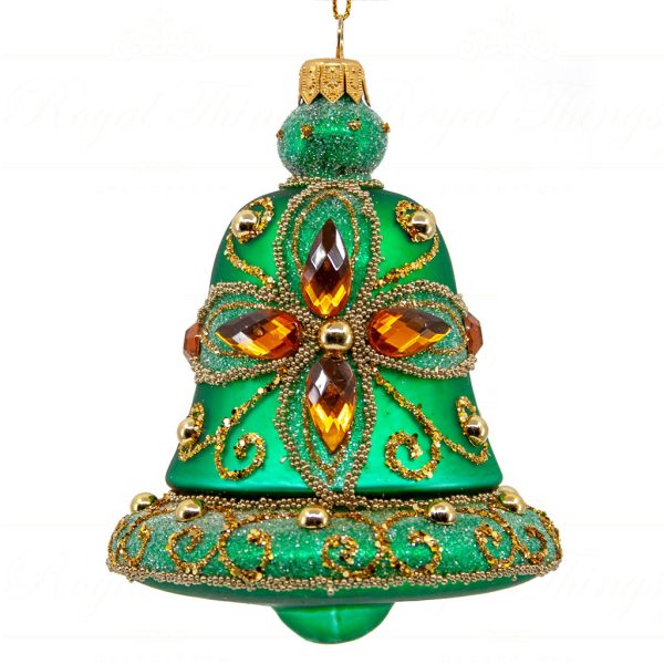 Royal Things Polish Glass Art Christmas Bauble Ball Lively Lila Bell Green Gold Pga B3140