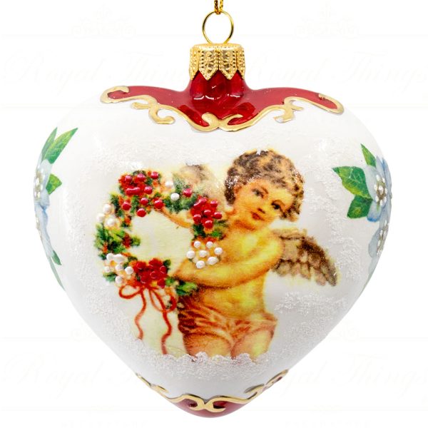 Royal Things Polish Glass Art Christmas Bauble Ball Loving Angel Heart Gold White Red Pga B 4134 Front