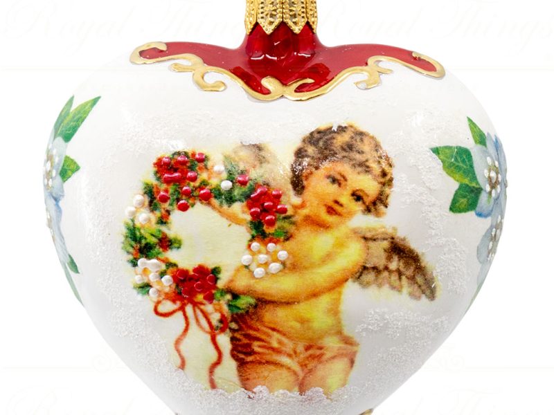 Royal Things Polish Glass Art Christmas Bauble Ball Loving Angel Heart Gold White Red Pga B 4134 Front