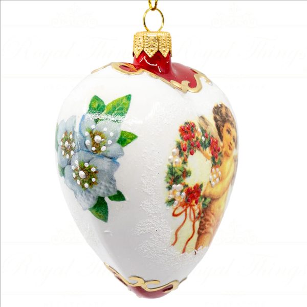 Royal Things Polish Glass Art Christmas Bauble Ball Loving Angel Heart Gold White Red Pga B 4134 Side