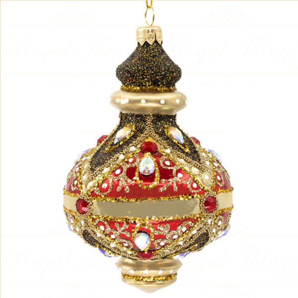 Royal Things Polish Glass Art Christmas Bauble Ball Luminous Luca Finial Red Gold Pga B 4146 Side