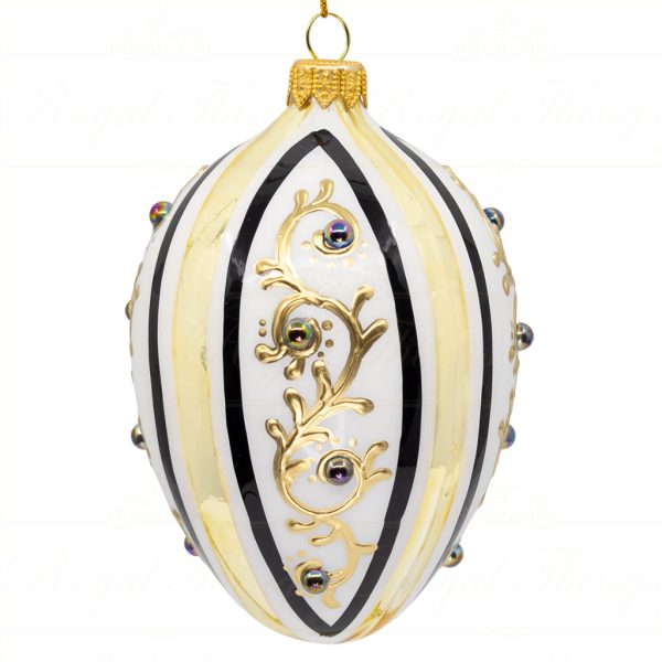 Royal Things Polish Glass Art Christmas Bauble Ball Majestic Milo Egg Gold White Black Pga B 4128