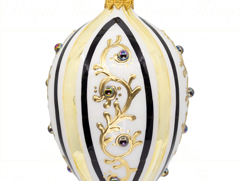 Royal Things Polish Glass Art Christmas Bauble Ball Majestic Milo Egg Gold White Black Pga B 4128