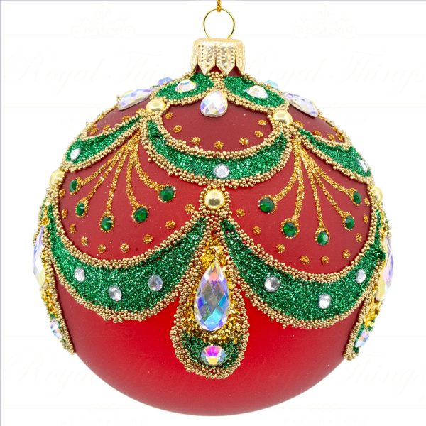 Royal Things Polish Glass Art Christmas Bauble Ball Majestic Mira Green Red Gold Pga B 4120