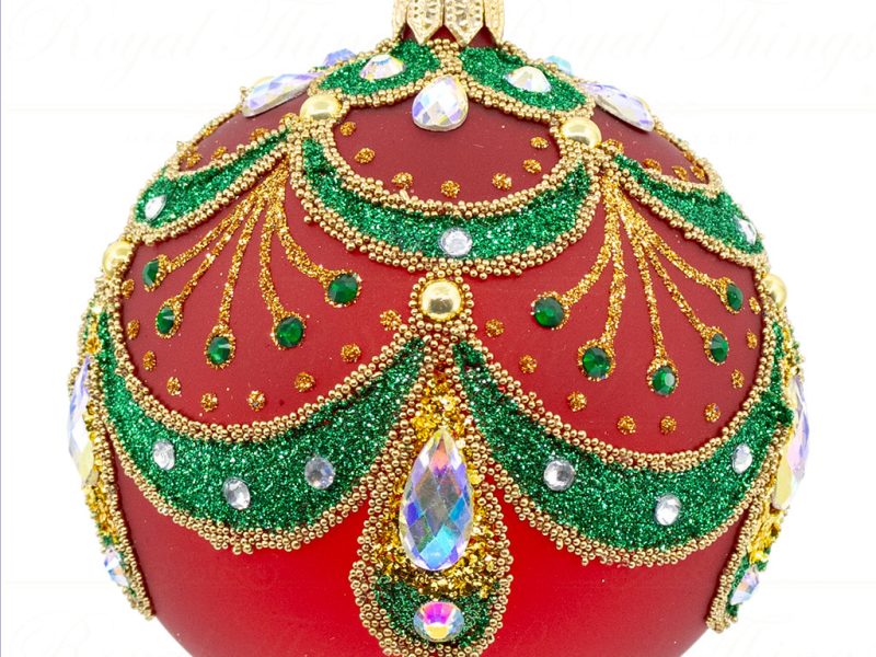 Royal Things Polish Glass Art Christmas Bauble Ball Majestic Mira Green Red Gold Pga B 4120