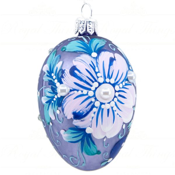 Royal Things Polish Glass Art Christmas Bauble Ball Noble Noah Egg Blue Purple White Pga B3174