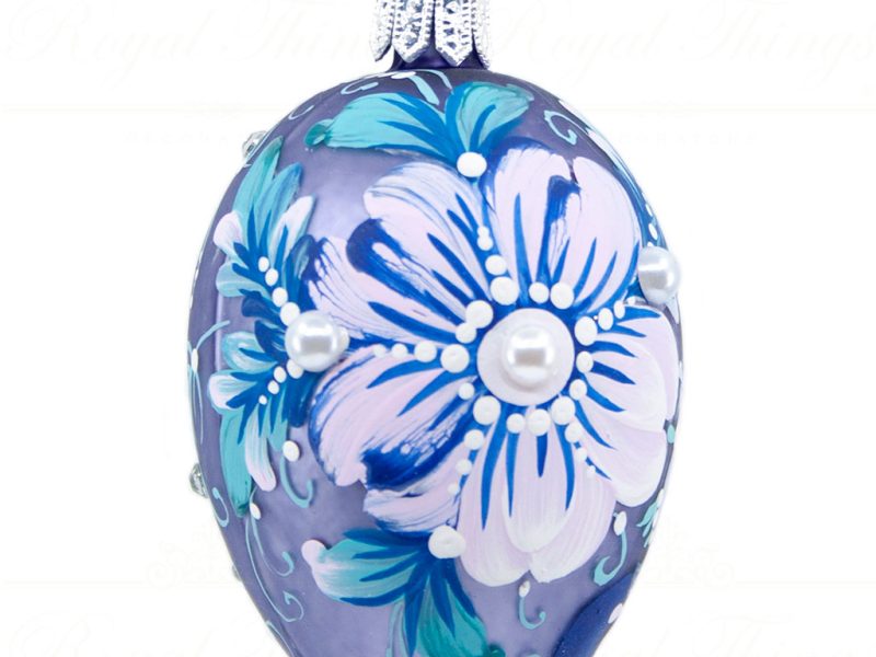 Royal Things Polish Glass Art Christmas Bauble Ball Noble Noah Egg Blue Purple White Pga B3174