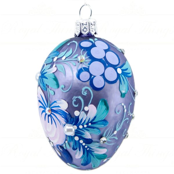 Royal Things Polish Glass Art Christmas Bauble Ball Noble Noah Egg Blue Purple White Pga B3174 Back
