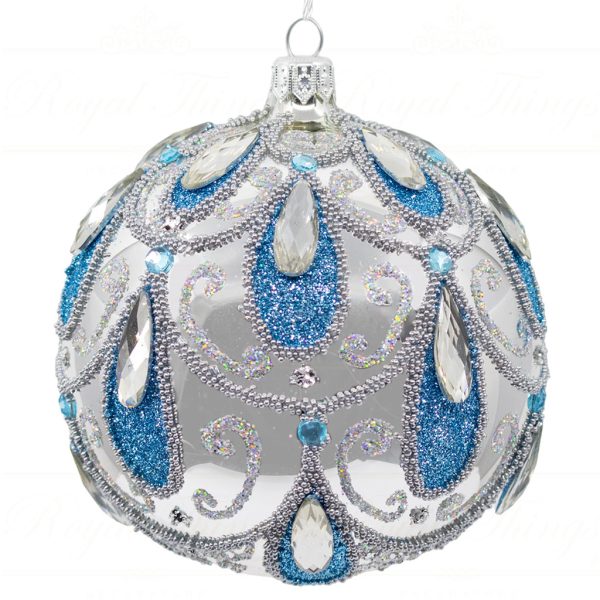 Royal Things Polish Glass Art Christmas Bauble Ball Opulent Otto Silver Blue Pga B 4122