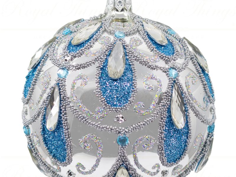Royal Things Polish Glass Art Christmas Bauble Ball Opulent Otto Silver Blue Pga B 4122