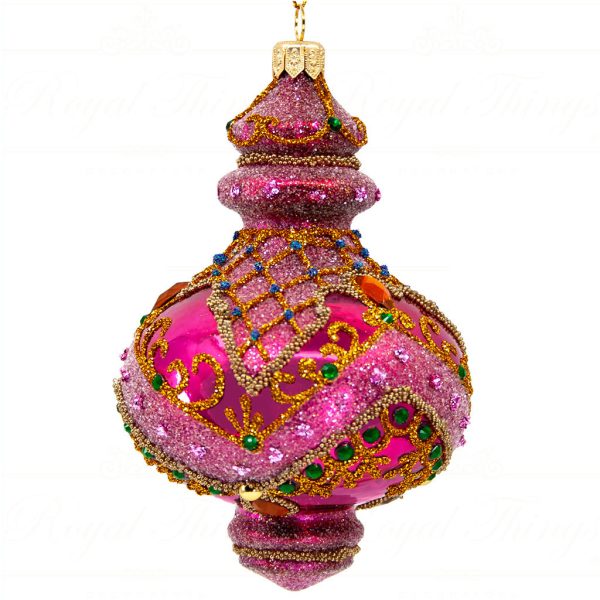 Royal Things Polish Glass Art Christmas Bauble Ball Playful Paloma Finial Pink Gold Blue Pga B3162