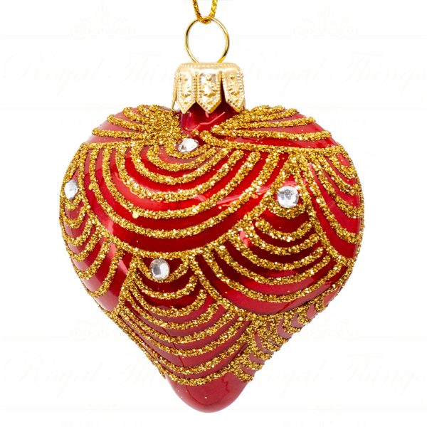 Royal Things Polish Glass Art Christmas Bauble Ball Radiant Ruby Heart Gold Red Pga B 4131