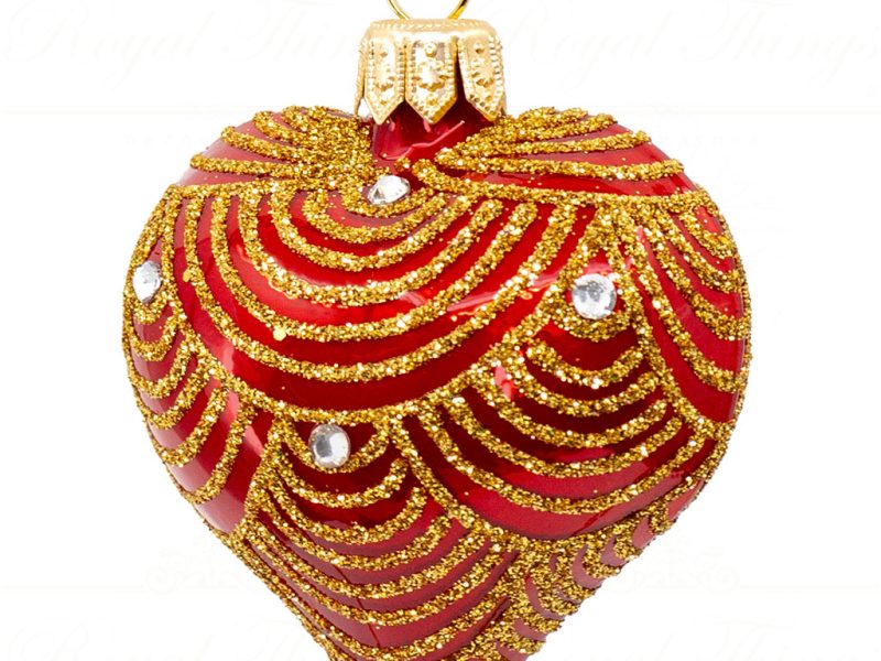 Royal Things Polish Glass Art Christmas Bauble Ball Radiant Ruby Heart Gold Red Pga B 4131