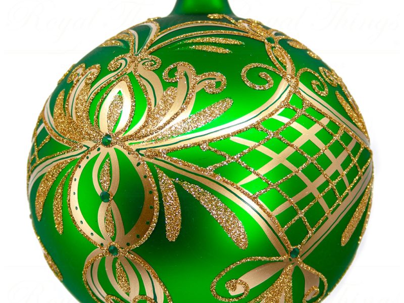 Royal Things Polish Glass Art Christmas Bauble Ball Rebel Rylan Green Gold Pga B3137