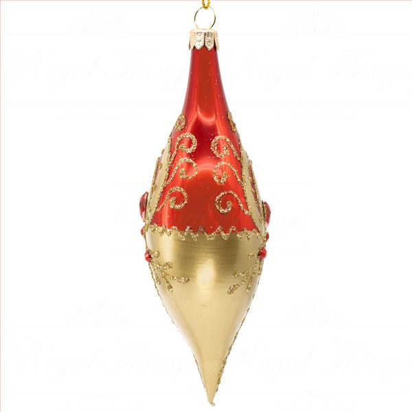 Royal Things Polish Glass Art Christmas Bauble Ball Regal Rowan Finial Red Gold Pga B 4136 Back