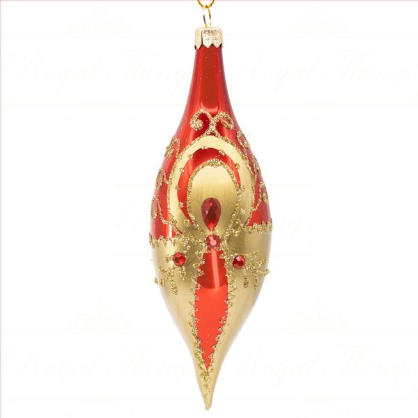 Royal Things Polish Glass Art Christmas Bauble Ball Regal Rowan Finial Red Gold Pga B 4136 Front