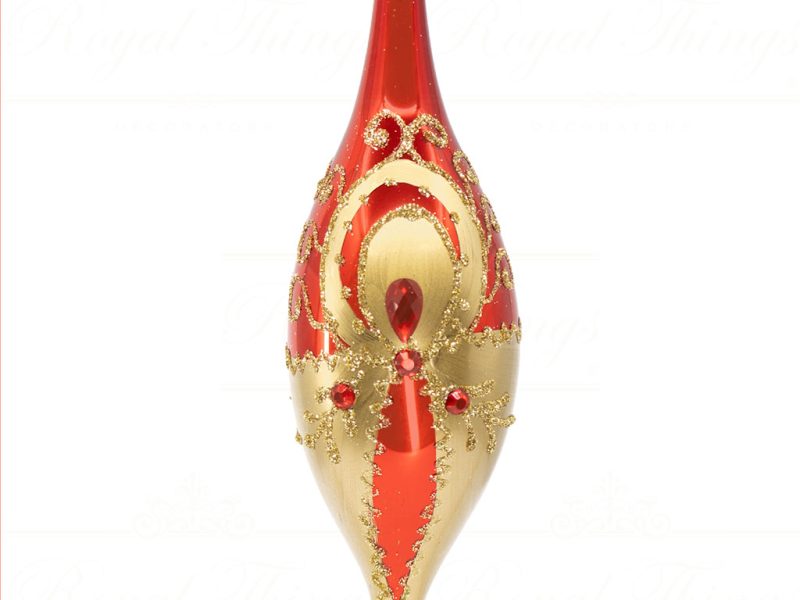 Royal Things Polish Glass Art Christmas Bauble Ball Regal Rowan Finial Red Gold Pga B 4136 Front