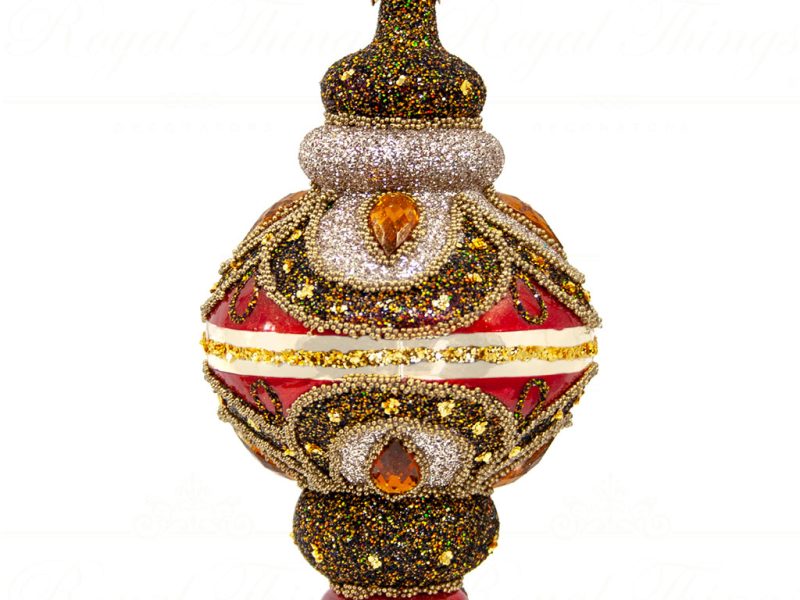 Royal Things Polish Glass Art Christmas Bauble Ball Resilient Remy Finial Red Gold Black Pga B3158